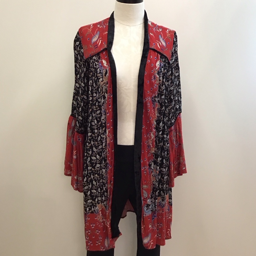 Altar'd State Red and Black Floral Cardigan